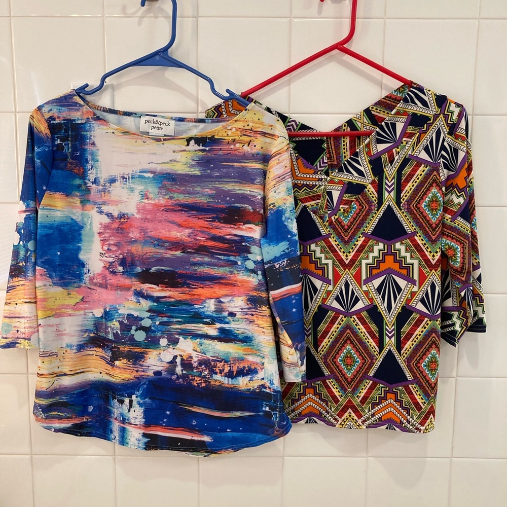 Peck & Peck Colorful Abstract and Art Deco Blouses